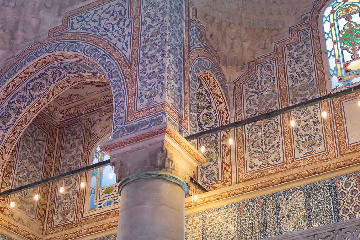 The frescoes inside the Blue Mosque.