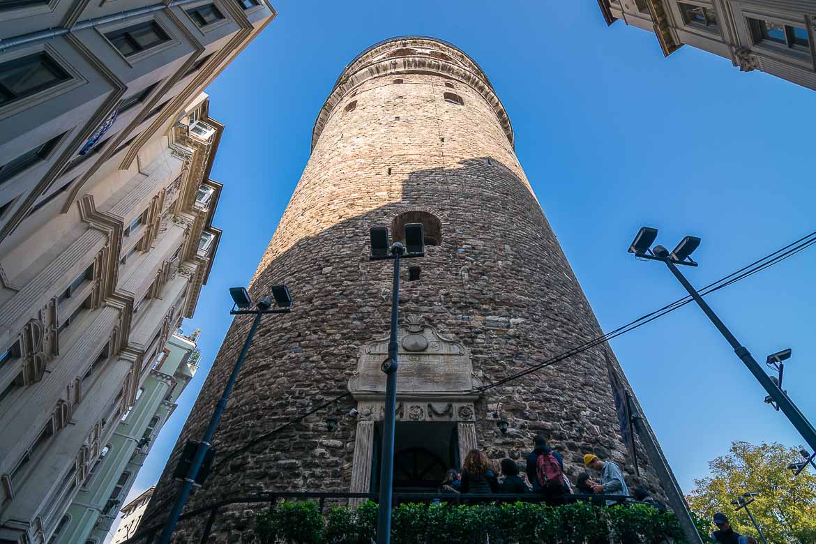 View of Galata Tower from street level.