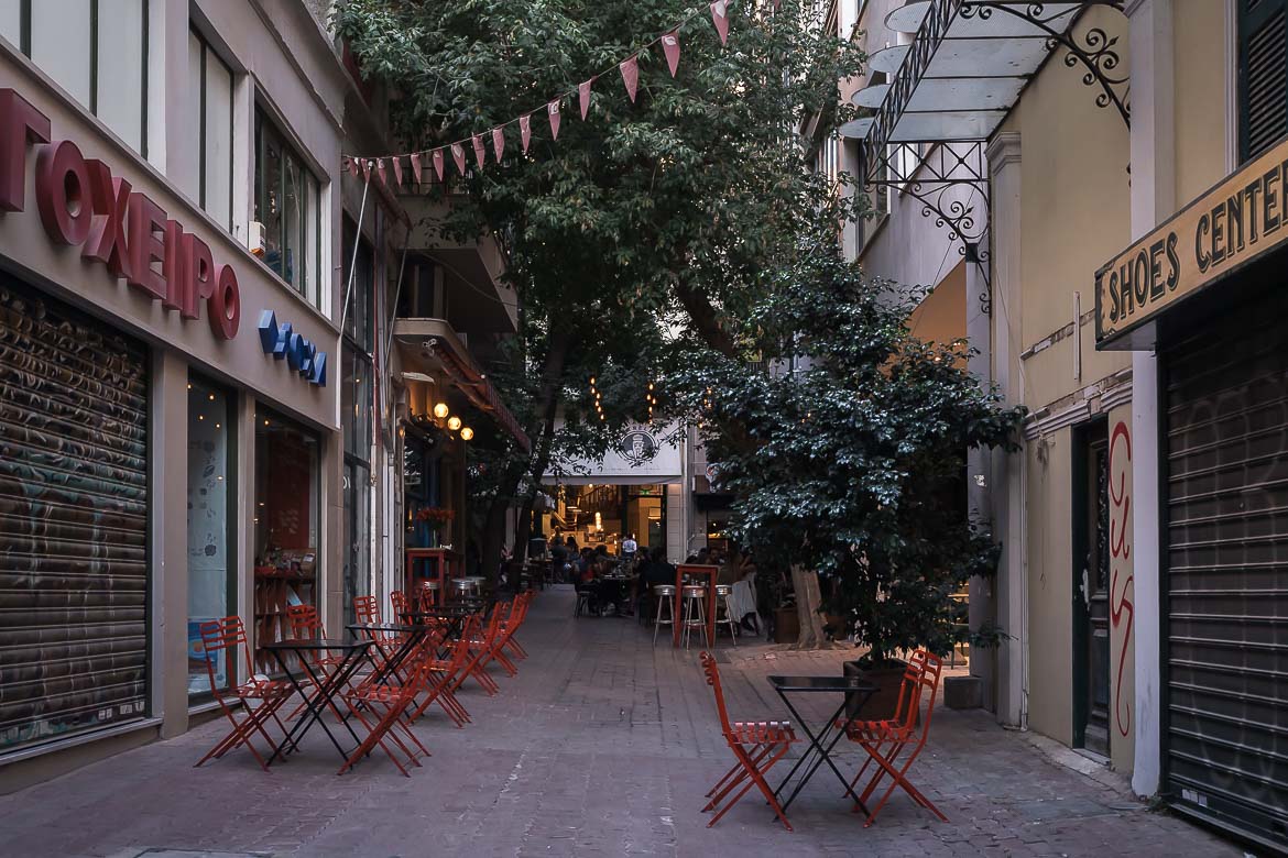 This image shows a pedestrianized street in the commercial triangle in Athens.