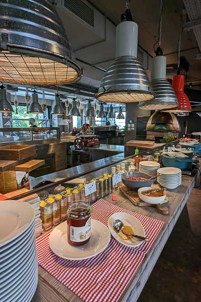 The breakfast buffet at 25hours hotel in Neubau, one of the best areas to stay in Vienna.