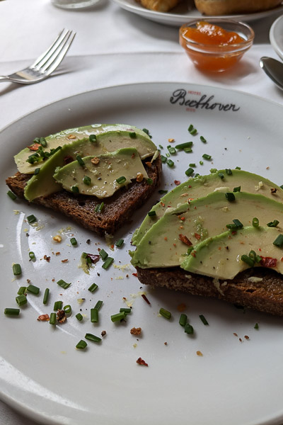 Toast and avocado at the Beethoven Hotel breakfast.