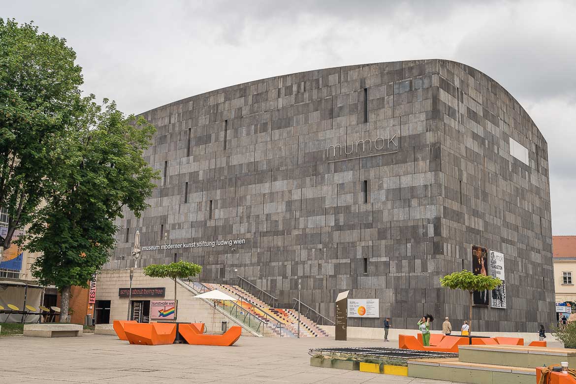 The exterior of Mumok Museum at the MuseumsQuartier, one of the best areas to stay in Vienna for museum lovers.
