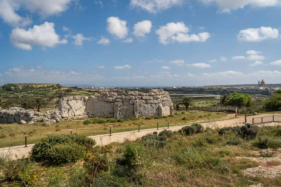 View of the Ggantija complex from the archaeological site.