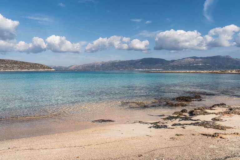 This is a shot of Lefki Beach with its white sand and almost transparent waters.