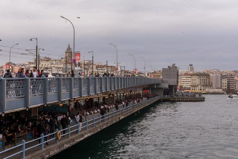 Iconic Galata Bridge. A delicious food tour in Istanbul Turkey.
