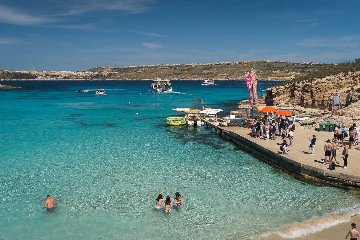 This image shows the little harbour at the Blue Lagoon. If you're wondering how to get to Comino, this is where the Comino ferry stops. 