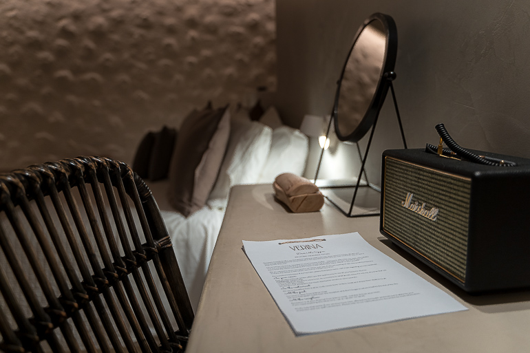 This image shows a room's desk at Verina Hotel in Sifnos.
