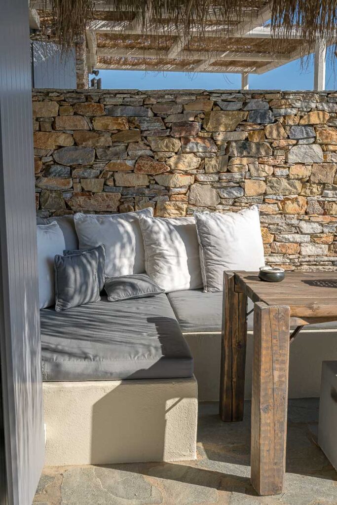 This image shows a room's terrace at Verina Hotel in Sifnos.