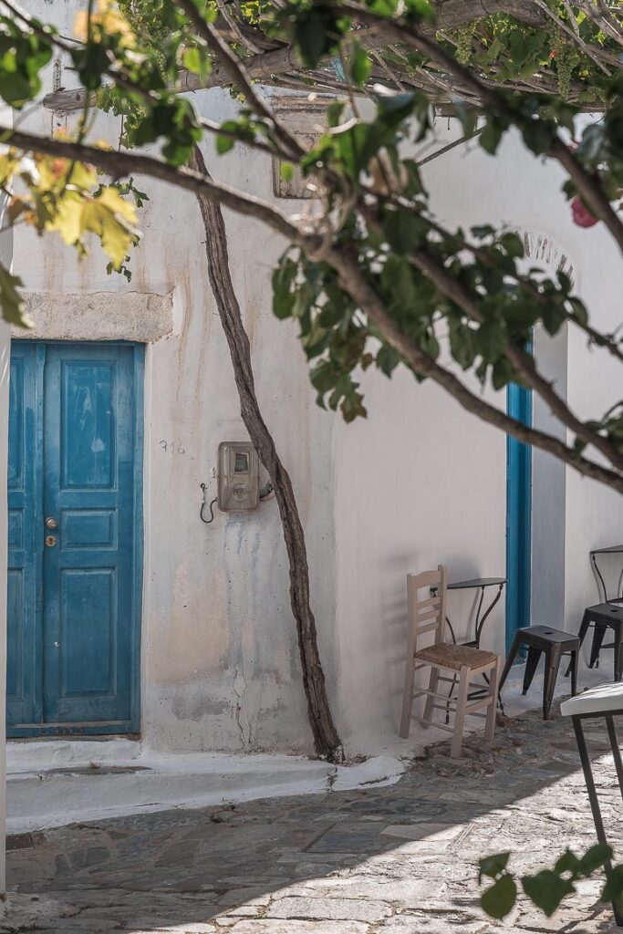 This image shows an alley in Chora of Amorgos Greece.