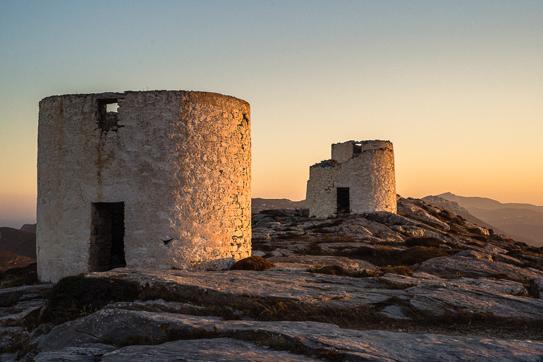 This image shows the windmills in Amorgos Greece.